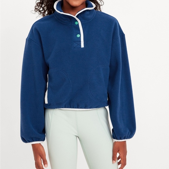 Old Navy Other - Old Navy Girls Pullover Microfleece Loose mock neck quarter button snap front